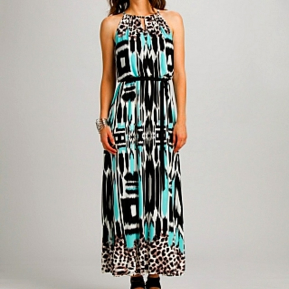 Roz & Ali Mixed Print Halter Maxi Dress Size 14